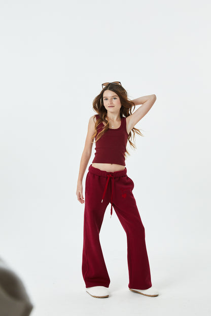 Cami Merlot French Terry Wide Leg Jogger - Ace
