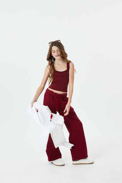 Cami Merlot French Terry Wide Leg Jogger - Ace