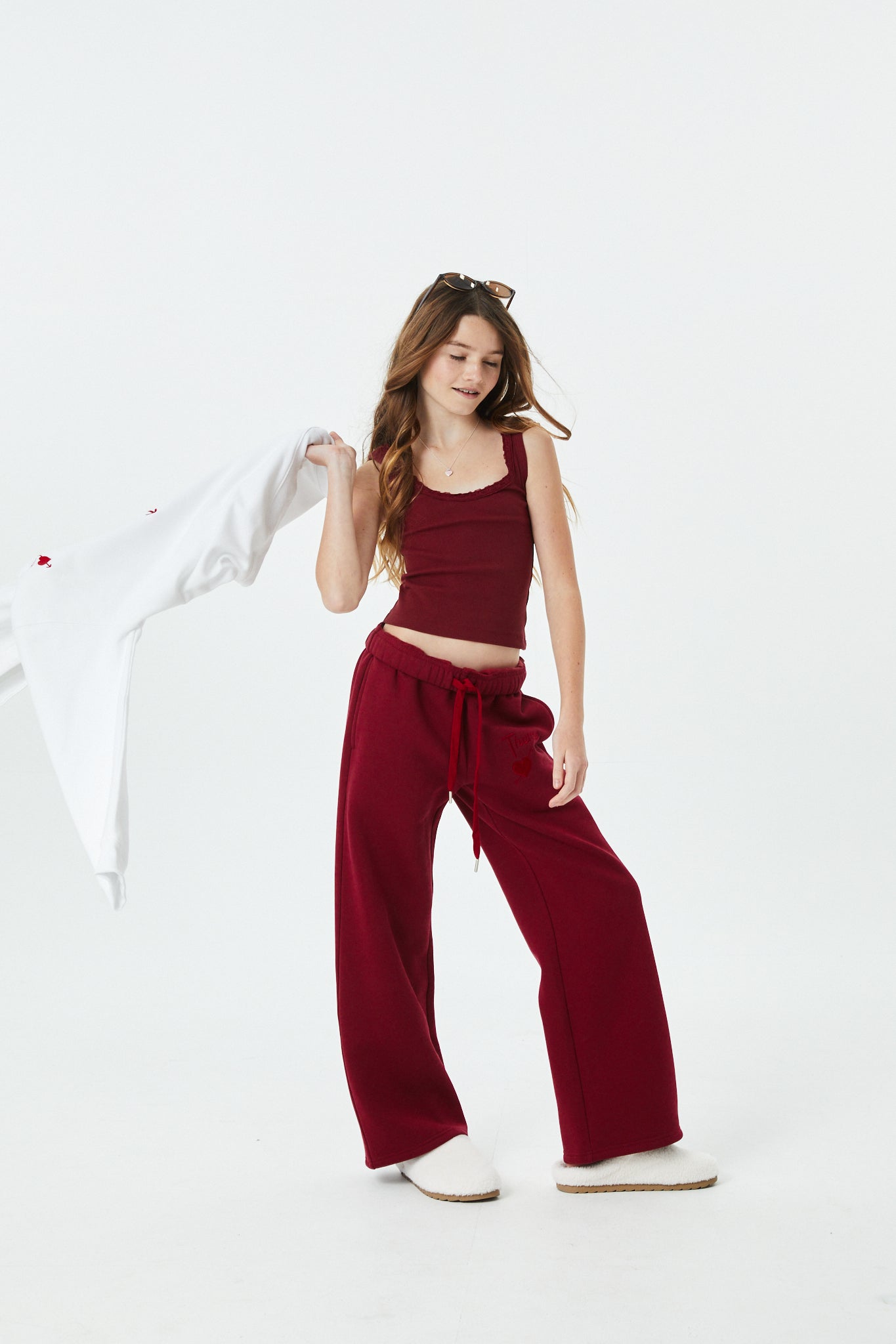 Cami Merlot French Terry Wide Leg Jogger - Ace
