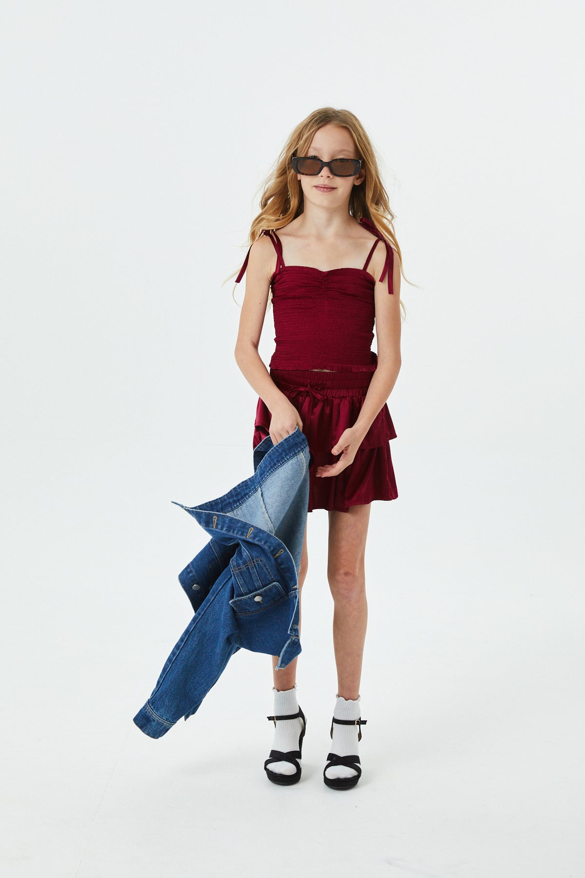 Georgia Merlot Satin Smocked Top