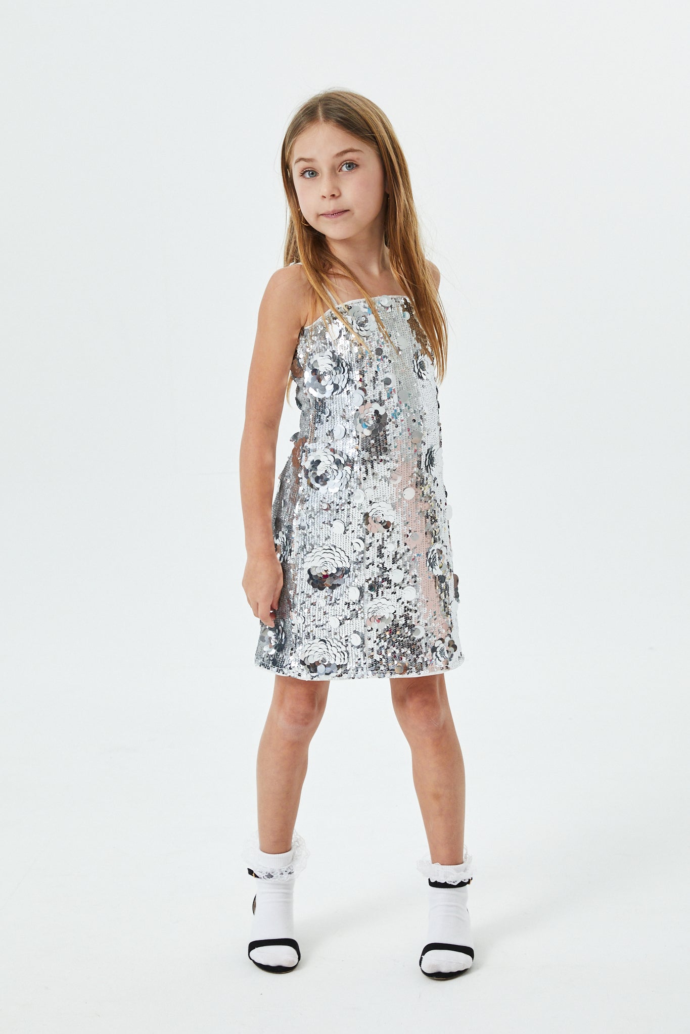 Lena Silver Flower Sequin Dress