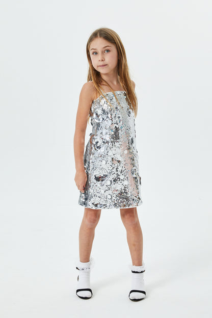 Lena Silver Flower Sequin Dress