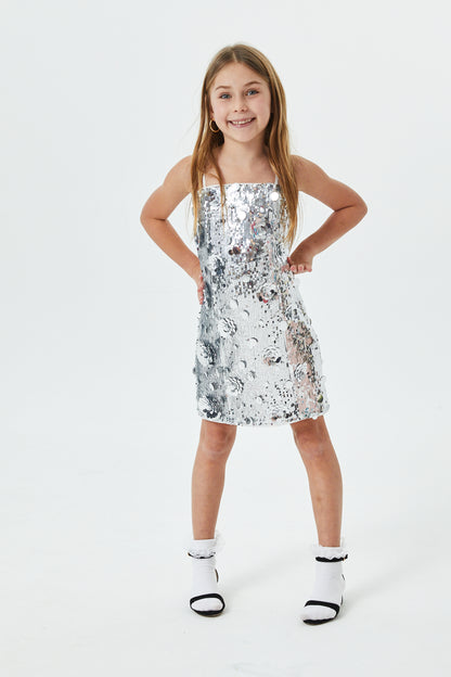 Lena Silver Flower Sequin Dress