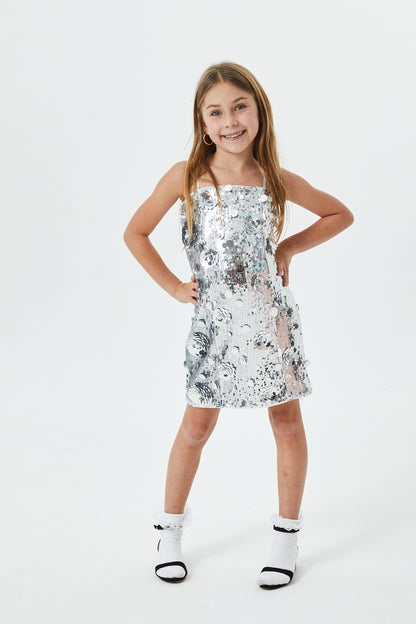 Lena Silver Flower Sequin Dress