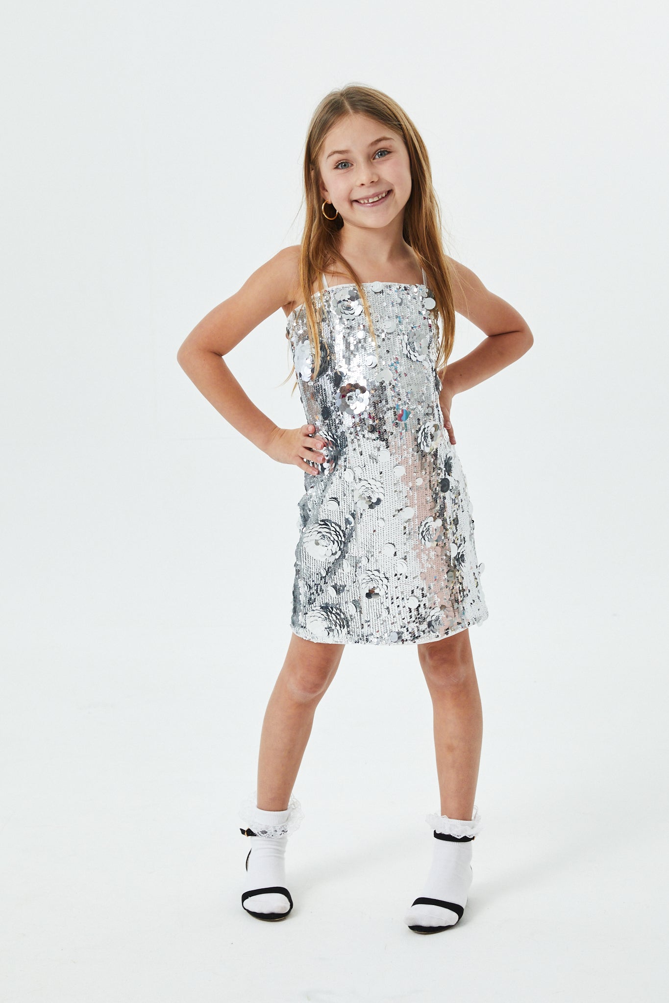 Lena Silver Flower Sequin Dress