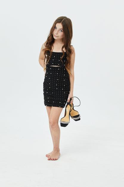 Maddison Black Pearl & Stud Mesh Cut Out Dress