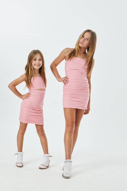 Liv Pastel Pink Mesh Reversible Cut Out Dress with silver straps