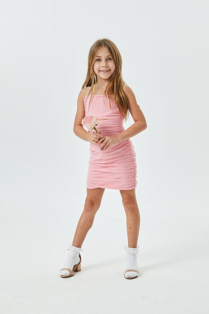 Liv Pastel Pink Mesh Reversible Cut Out Dress with silver straps