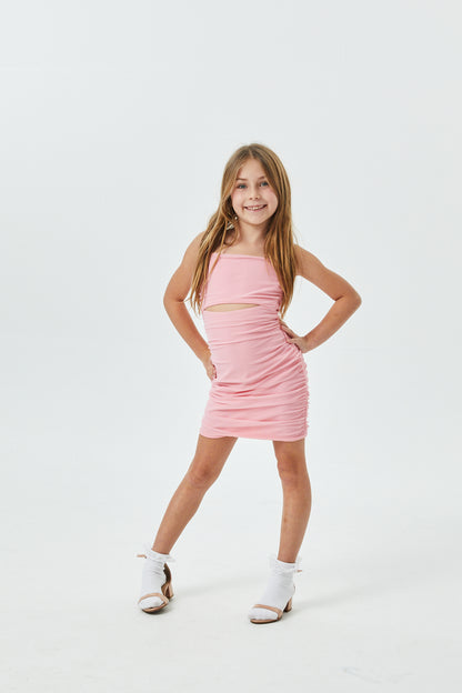 Liv Pastel Pink Mesh Reversible Cut Out Dress with silver straps