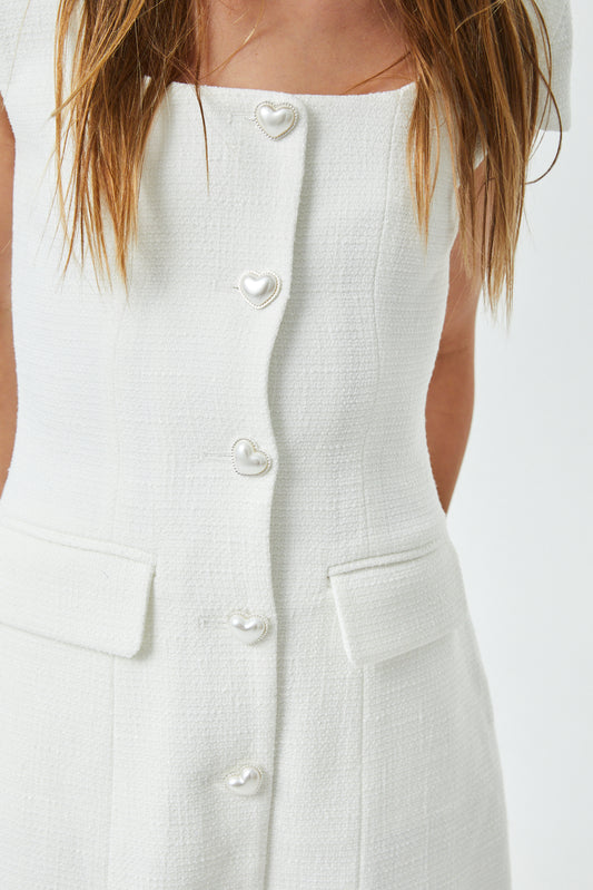 Zoe White Cap Sleeve Button Down Dress
