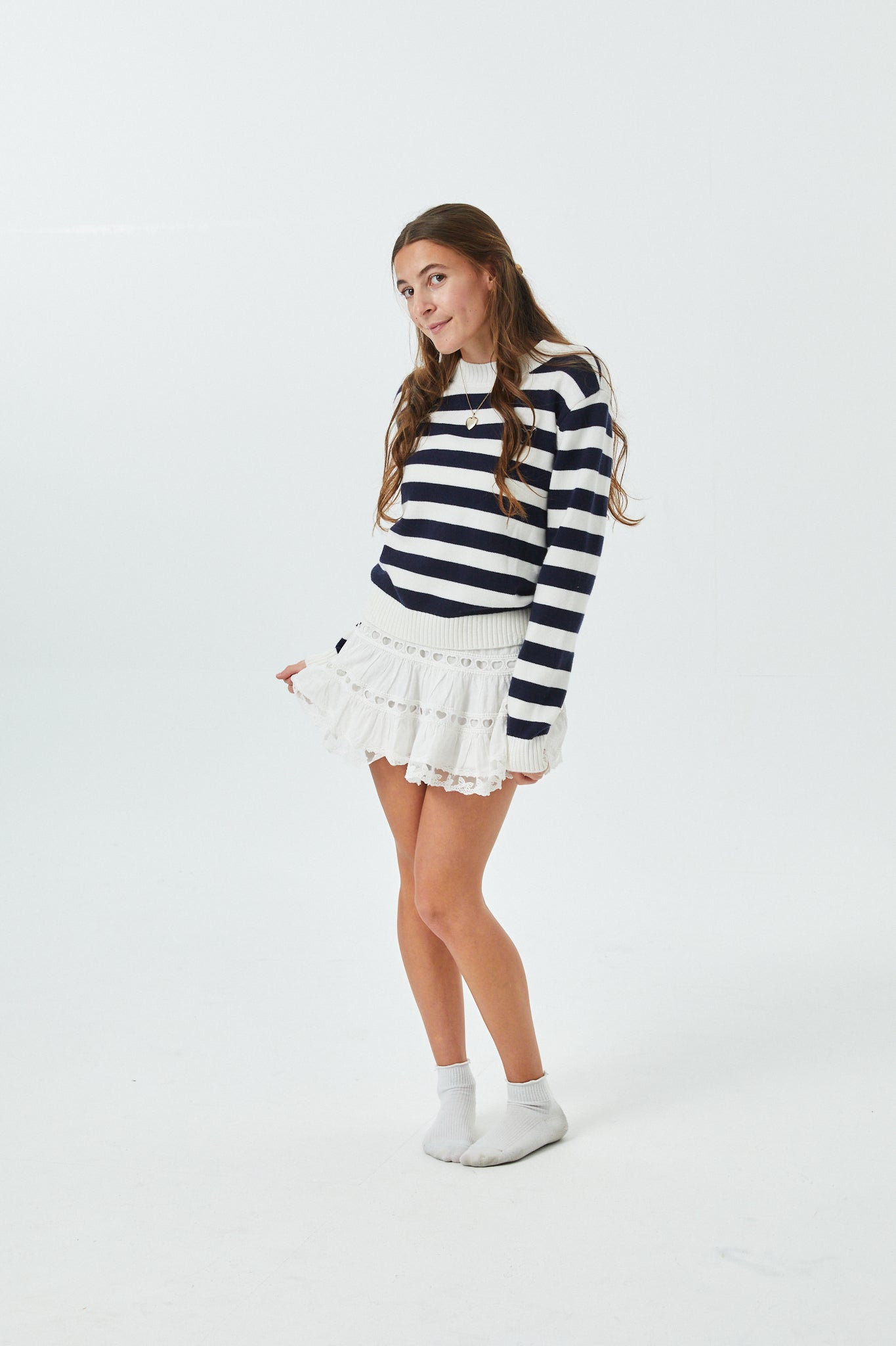 Tiegan Navy & White Stripe Sweater
