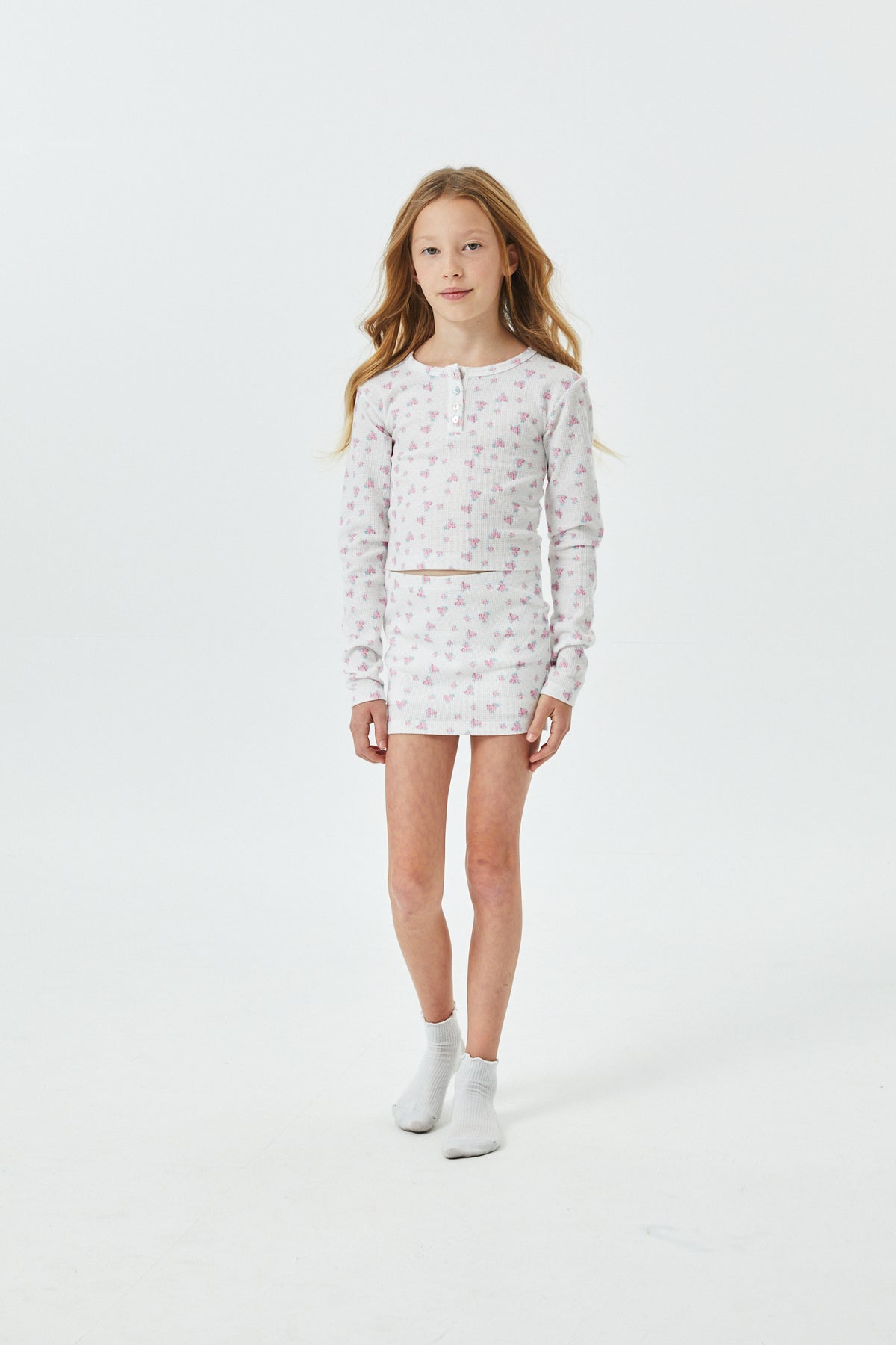 Savi White With Pink Thermal Henley