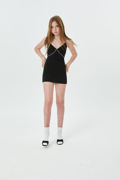 Kat Black Rhinestone Trim Dress