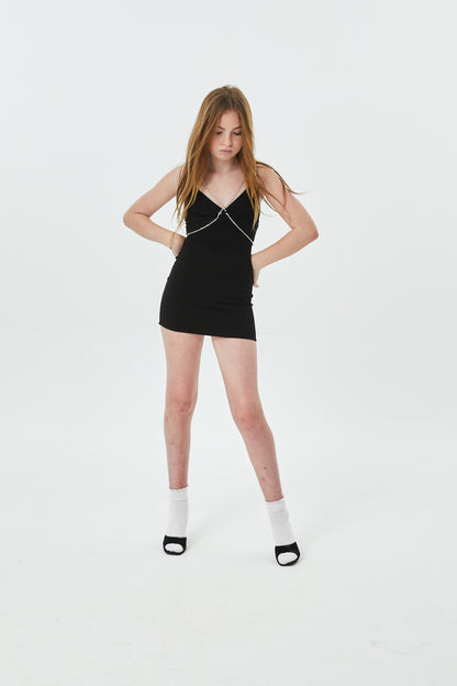 Kat Black Rhinestone Trim Dress