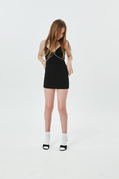 Kat Black Rhinestone Trim Dress