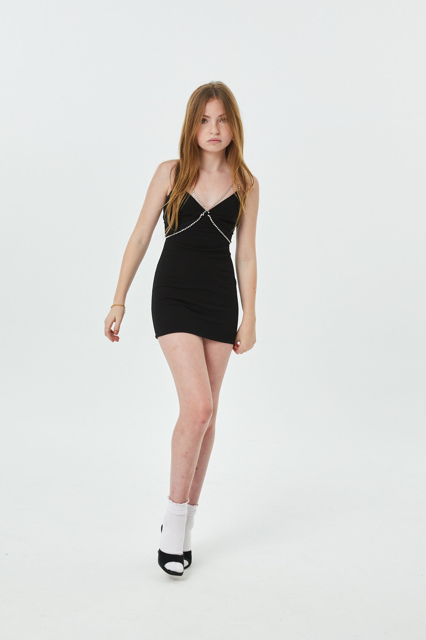 Kat Black Rhinestone Trim Dress