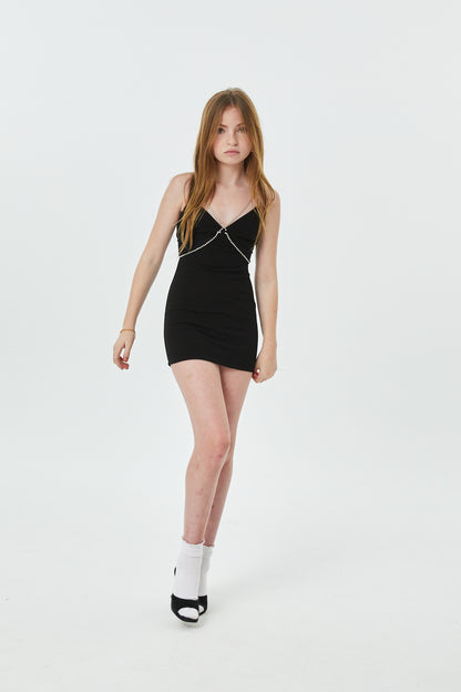 Kat Black Rhinestone Trim Dress
