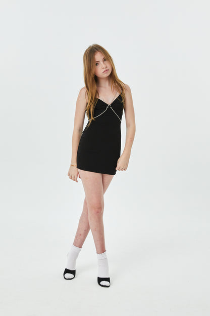 Kat Black Rhinestone Trim Dress