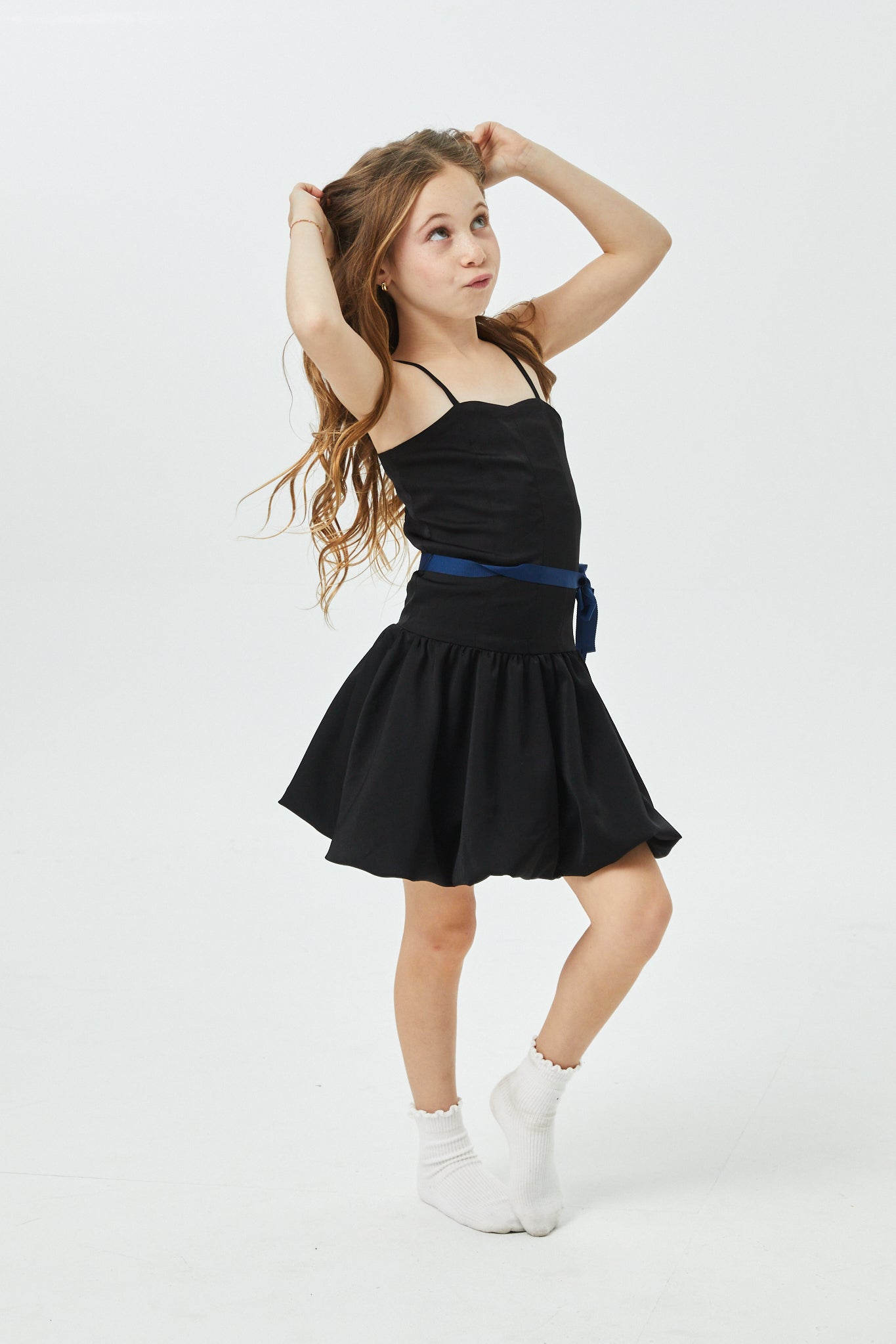 Bailey Black With Navy Ribbon Satin Ballet Dress