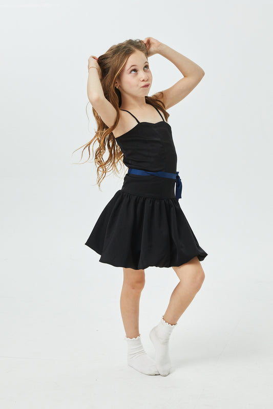 Bailey Black With Navy Ribbon Satin Ballet Dress