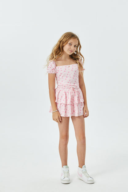 Willow Pastel Pink Ditsy Satin Skort