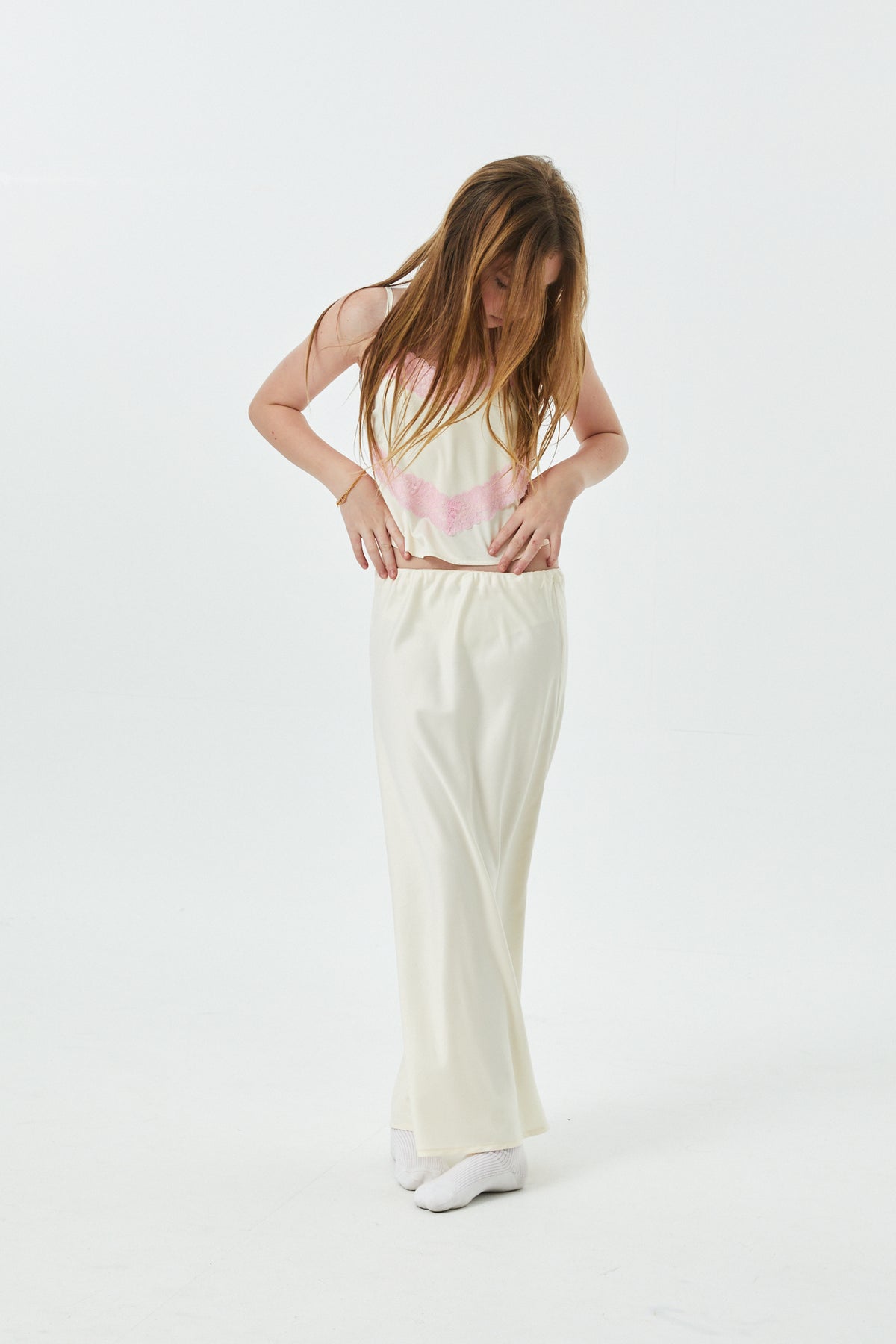 Margot Champagne With Ballet Pink Lace Satin Tank With Lace Trim