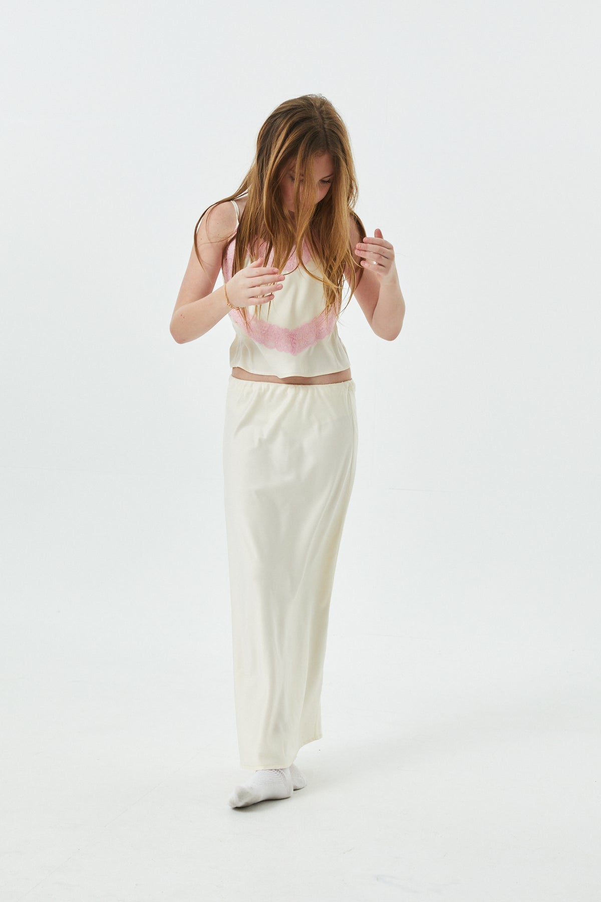 Margot Champagne With Ballet Pink Lace Satin Tank With Lace Trim