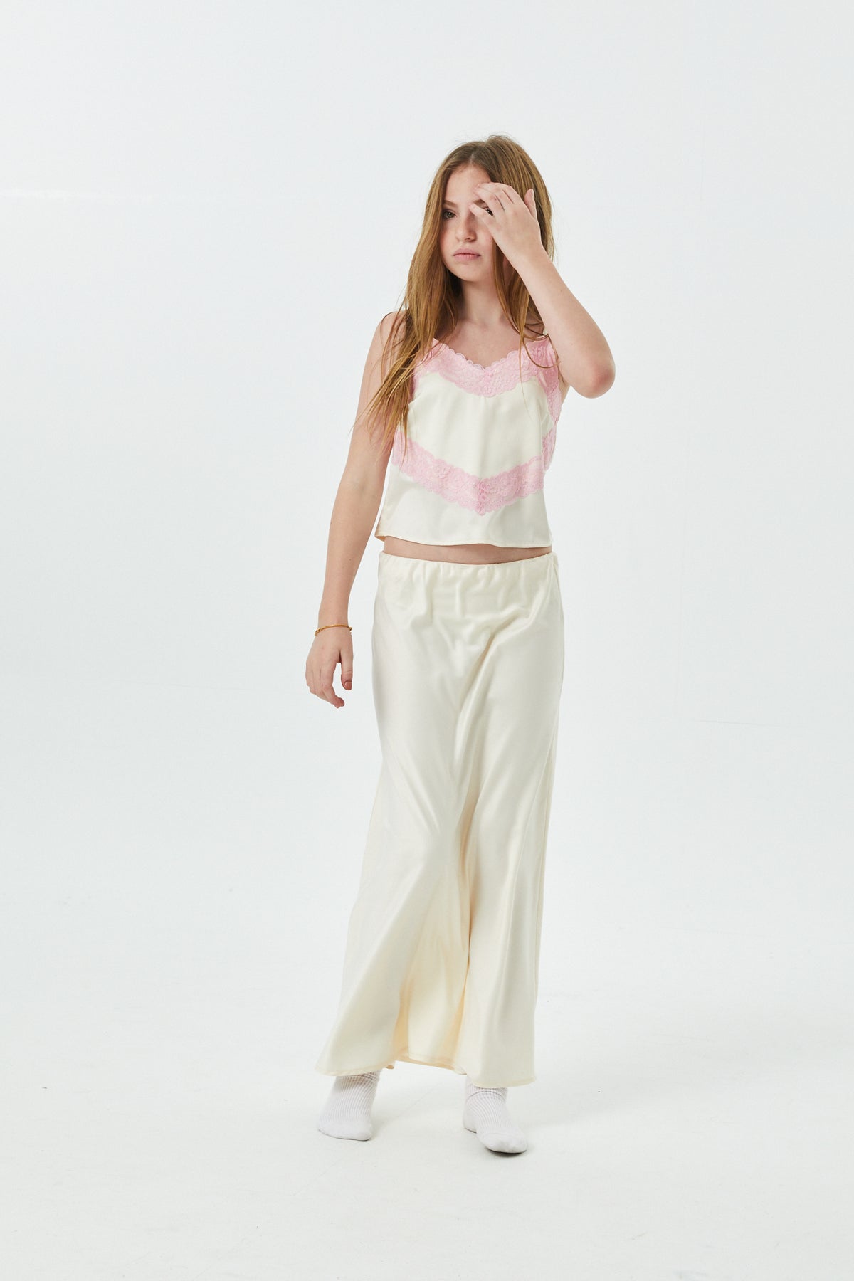 Margot Champagne With Ballet Pink Lace Satin Tank With Lace Trim