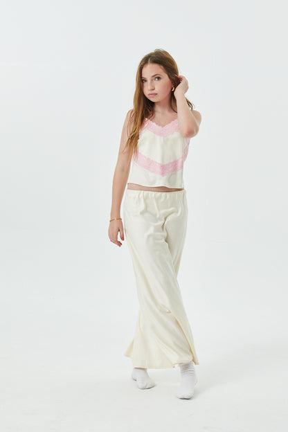 Margot Champagne With Ballet Pink Lace Satin Tank With Lace Trim