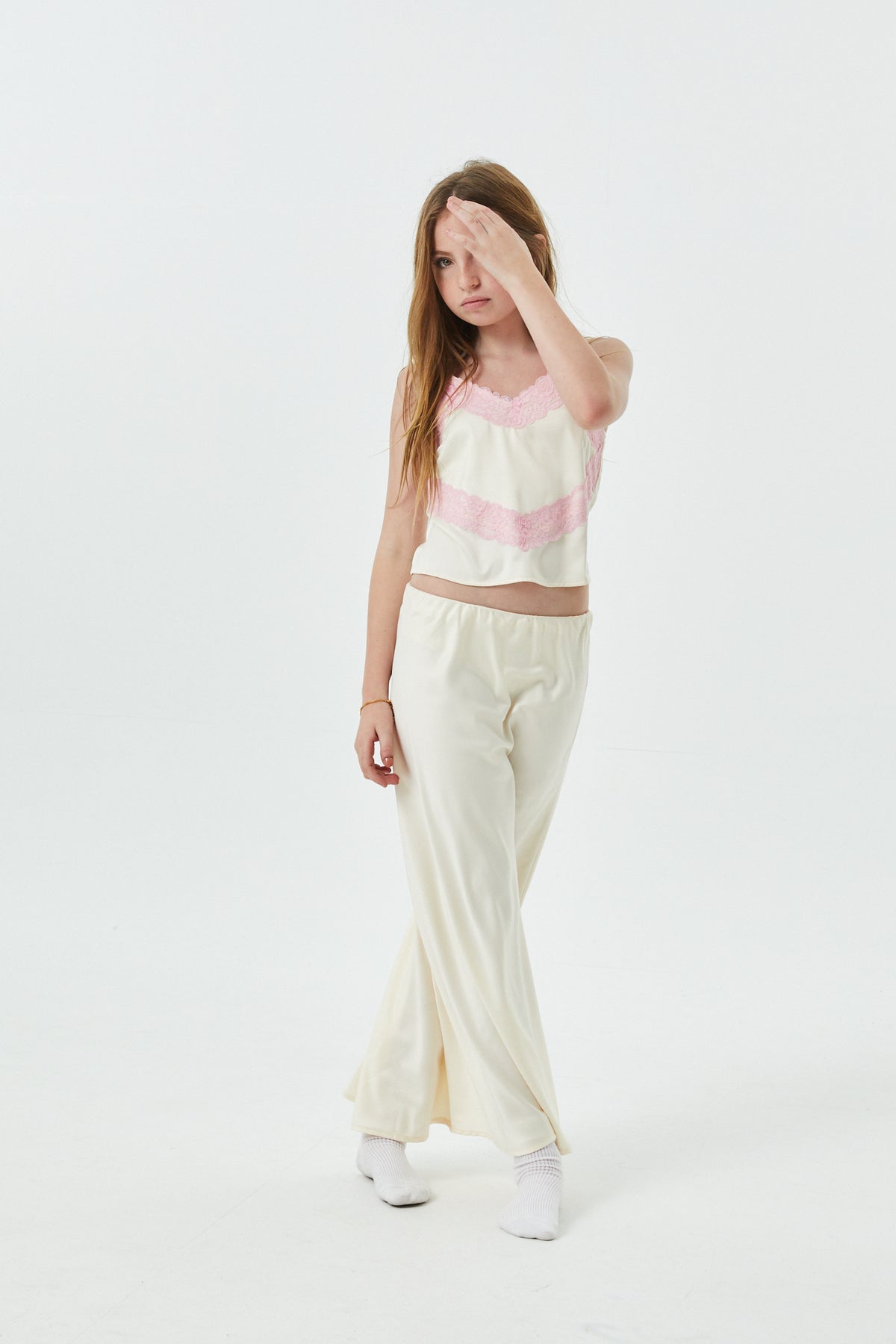 Margot Champagne With Ballet Pink Lace Satin Tank With Lace Trim