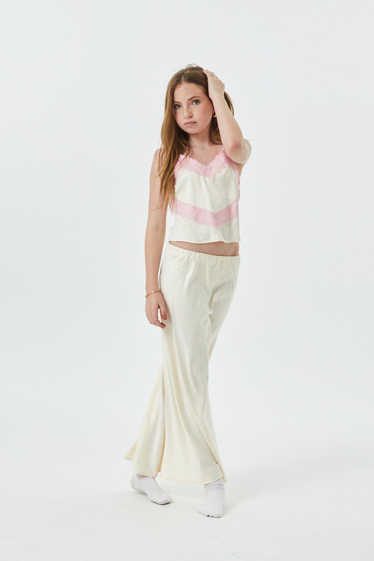 Margot Champagne With Ballet Pink Lace Satin Tank With Lace Trim