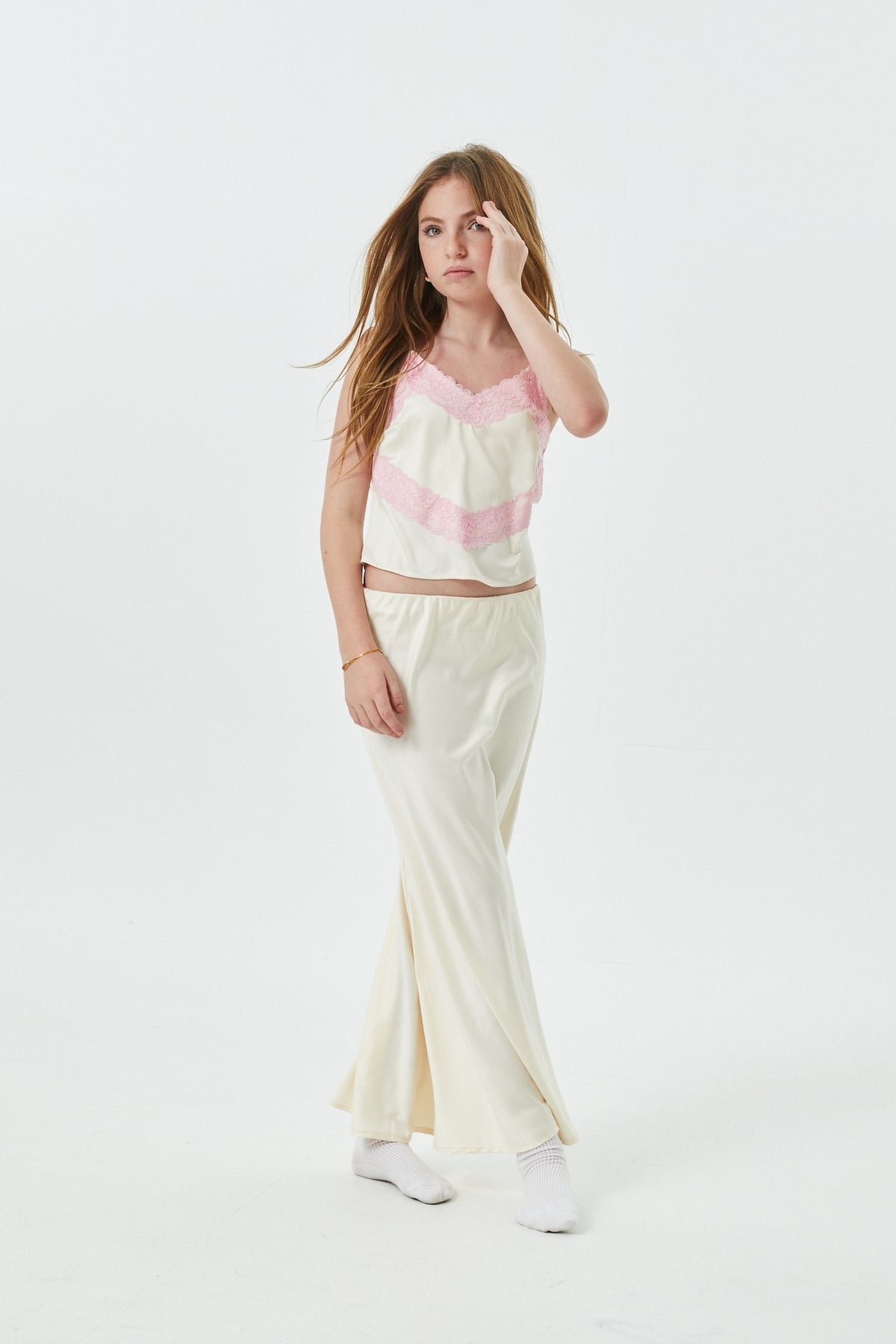 Margot Champagne With Ballet Pink Lace Satin Tank With Lace Trim