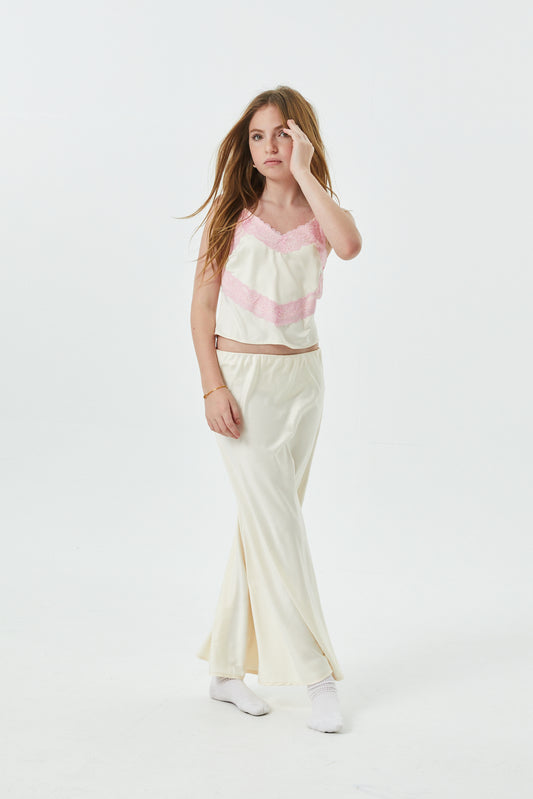 Margot Champagne With Ballet Pink Lace Satin Tank With Lace Trim