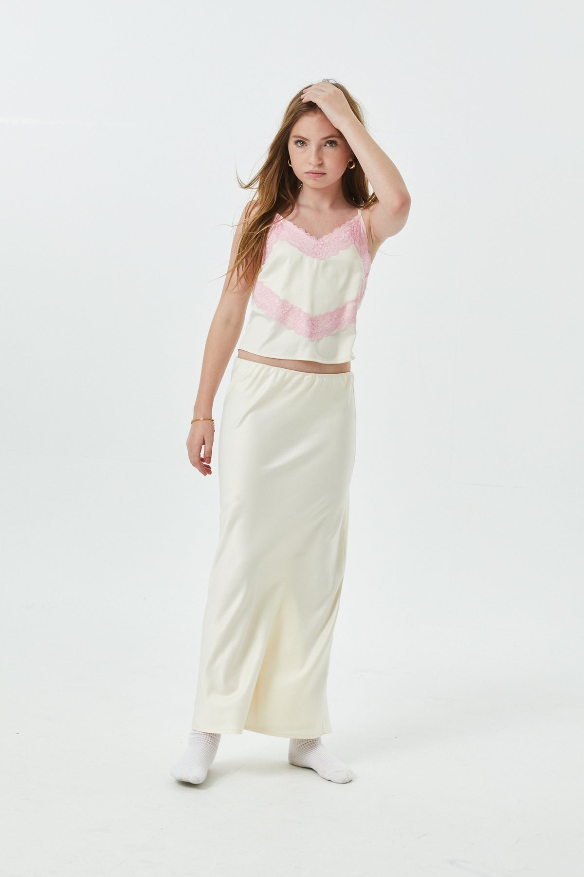 Margot Champagne With Ballet Pink Lace Satin Tank With Lace Trim