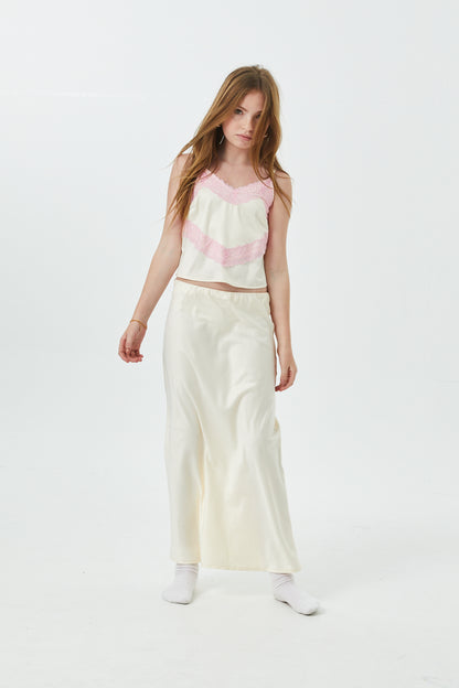 Margot Champagne With Ballet Pink Lace Satin Tank With Lace Trim