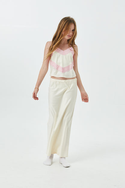 Margot Champagne With Ballet Pink Lace Satin Tank With Lace Trim