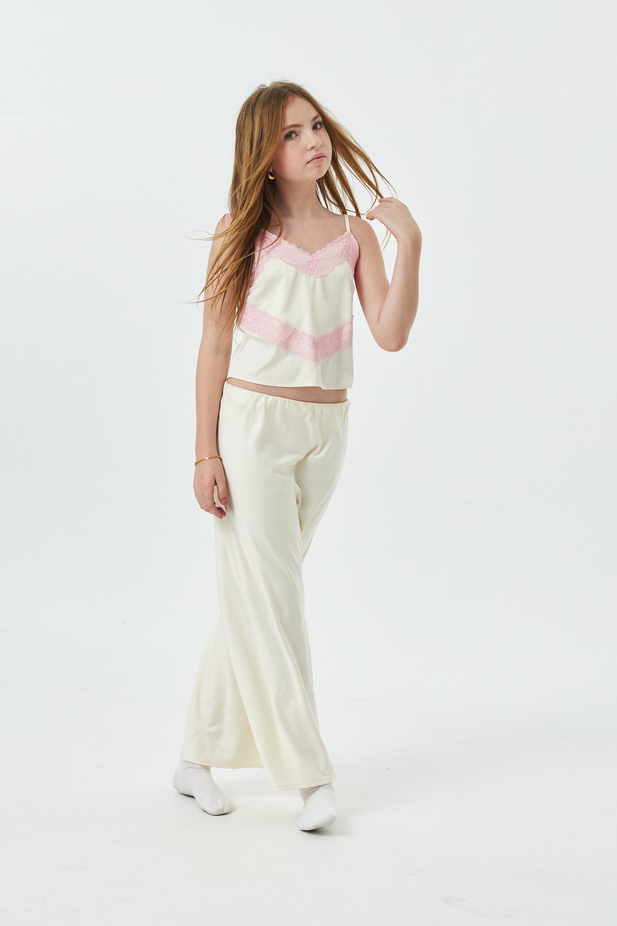 Margot Champagne With Ballet Pink Lace Satin Tank With Lace Trim