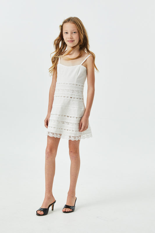Isabella White Heart Bow Lace Dress
