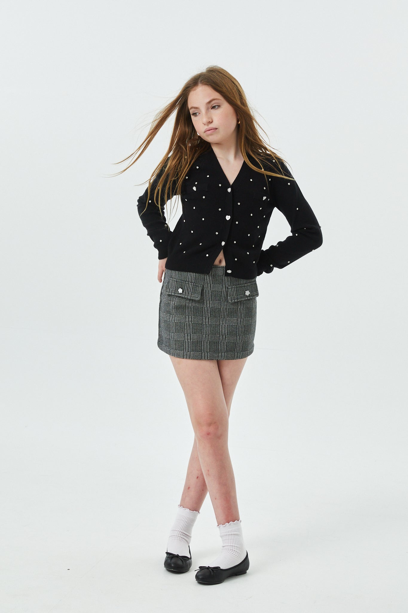 Sara Black White Soft Plaid Mini Skirt