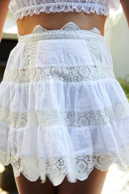 Luna White Heart Lace Mini Skirt