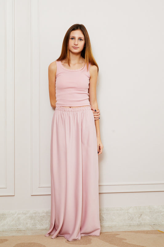Stella Ribbed Tank - Ballet Pink with Lace Trim