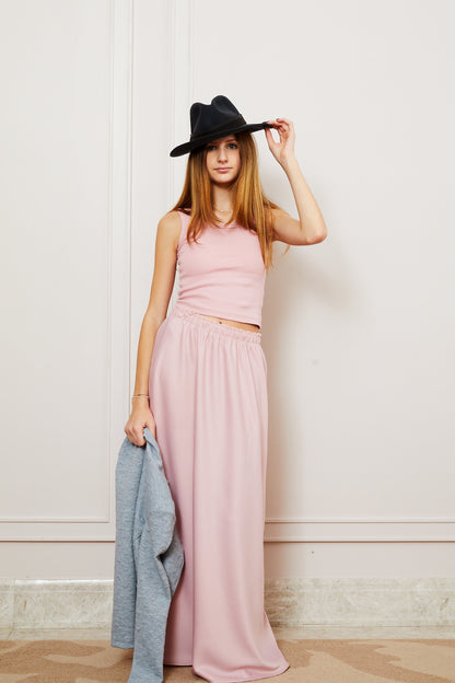 Stella Ribbed Tank - Ballet Pink with Lace Trim