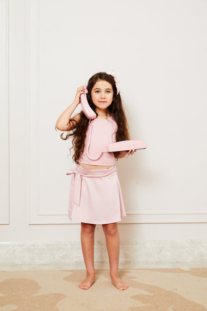 Stella Ribbed Tank - Ballet Pink with Lace Trim