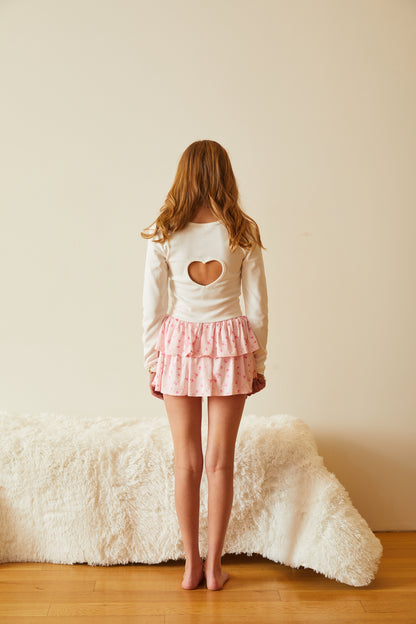 Sloane White Long Sleeve Heart Cut Out Ribbed Top