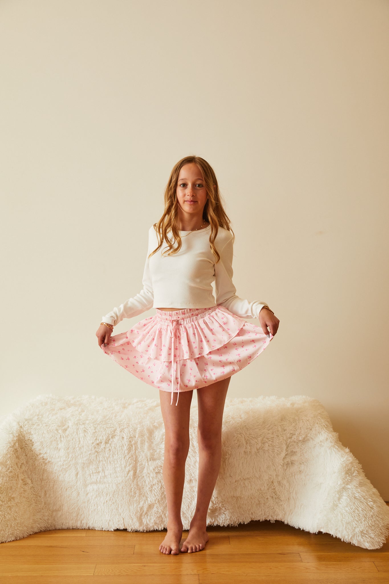 Willow Pastel Pink Ditsy Satin Skort