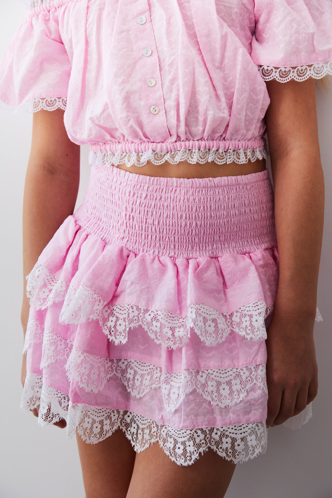 Gemma Pink Heart Smocked Ruffle Mini Skirt