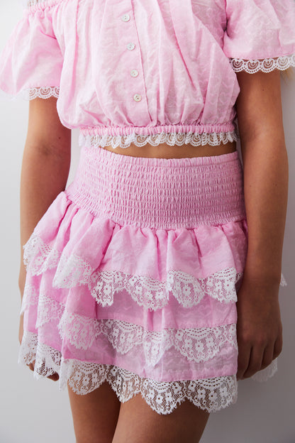 Gemma Pink Heart Smocked Ruffle Mini Skirt