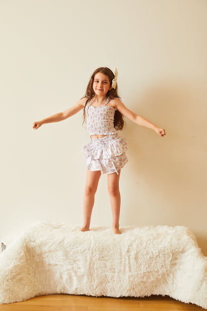 Georgia Romantic Rose White With Pink Satin Smocked Top