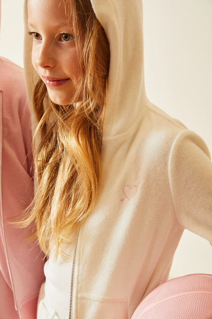 Elle White With Heart & Harrow Terry Zip Up Hoodie Sweatshirt