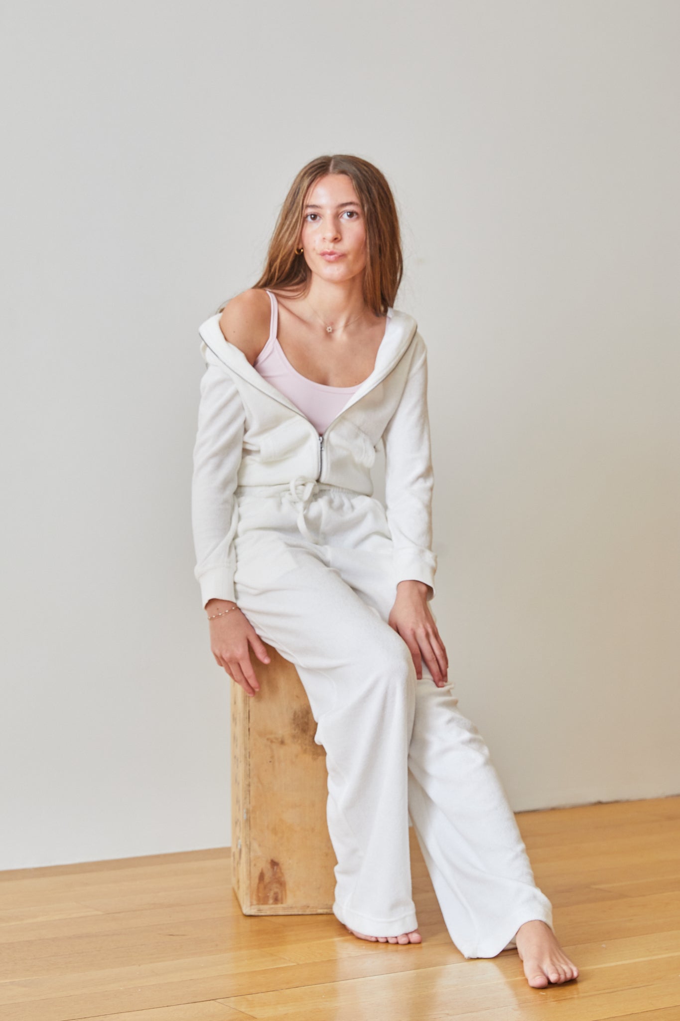 Elle White With Heart & Harrow Terry Zip Up Hoodie Sweatshirt